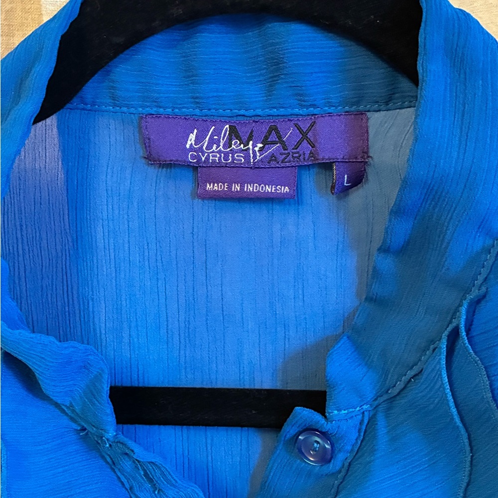 Miley Cyrus & Max Azria Blue Ruffled Blouse - Picture 2 of 5